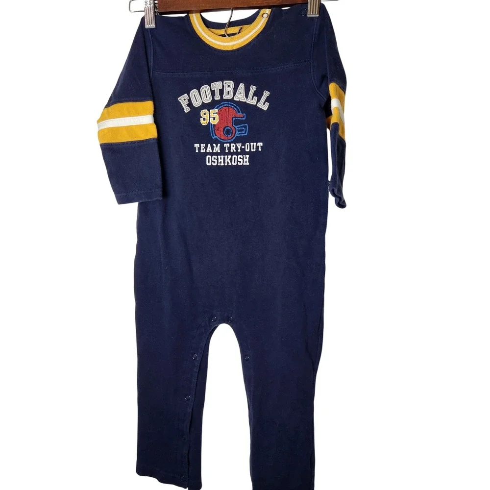 Vintage 90s Oshkosh Football one piece button snap suit‎ 36 months 3T Navy Blue